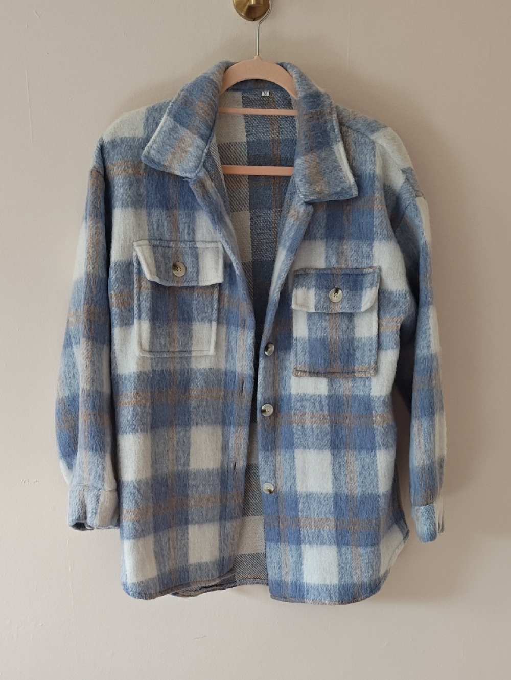 Blue Cream Tan Plaid Shirt Jacket